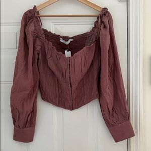 ASTR the label Women’s Mauve Puff Sleeve Smocked Button-Front Top. Sz XL. NWT